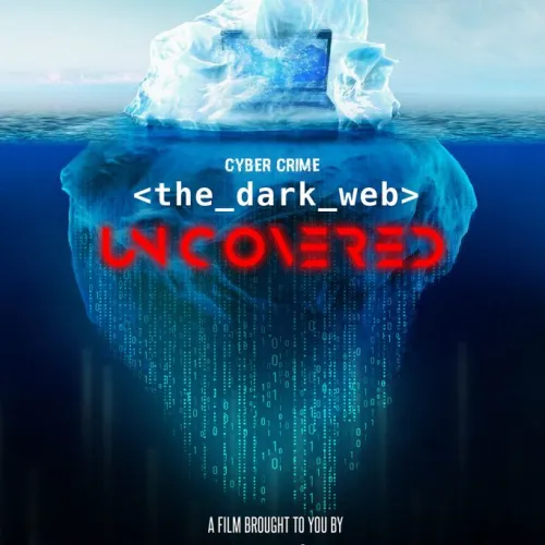 Iceberg with a laptop above water symbolizing the hidden depths of the dark web and cyber crime uncovered.