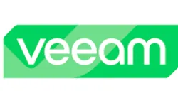 Veeam company logo with white text on a green geometric background