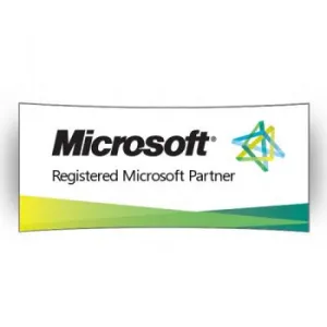Microsoft Registered Partner logo with colorful star design and green gradient bar at the bottom