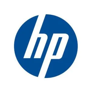 HP logo with white lowercase letters inside a blue circle on a white background