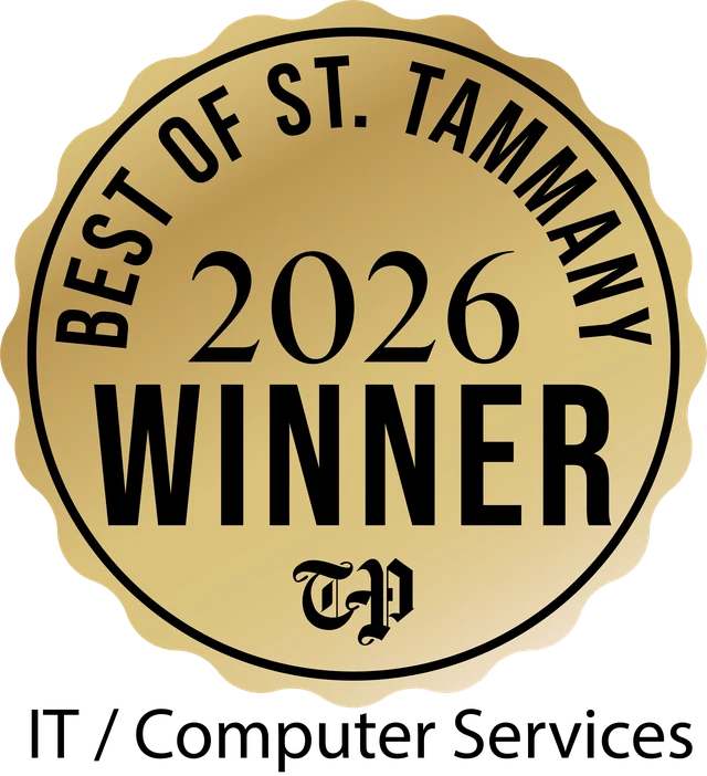 2026 Best of St. Tammany winner badge for IT and computer services with gold and black design