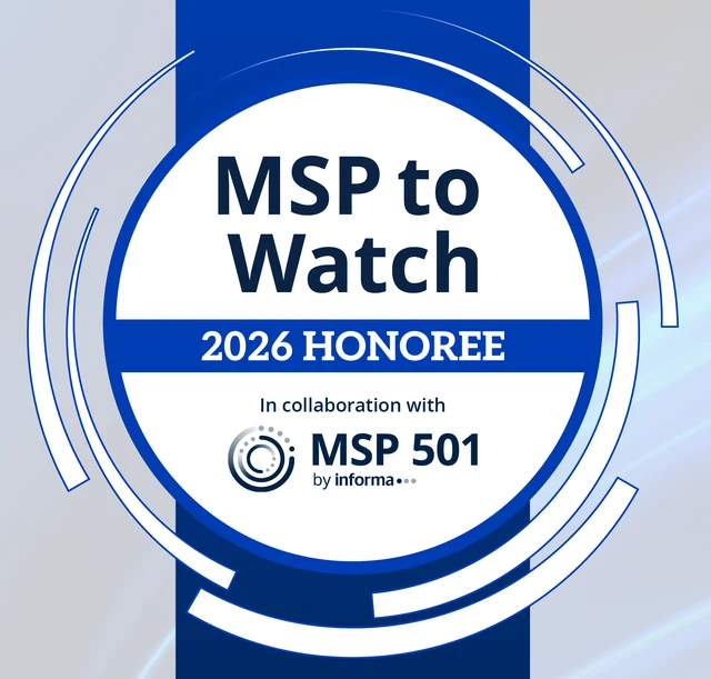 MSP to Watch 2026 Honoree badge in blue and white, in collaboration with MSP 501 by Informa