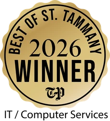 2026 Best of St. Tammany winner badge for IT and computer services with gold and black design